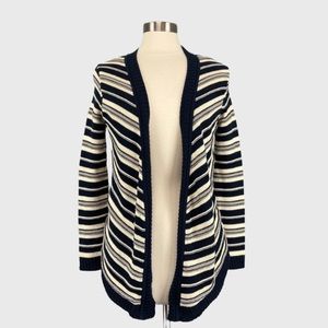 Doncaster Womens Open Front Cardigan Sweater Blue Beige Stripes Knit size XS